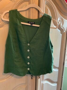 J. Crew Ladies Size 8 Emerald Green Sleeveless Button-Front  Linen Vest